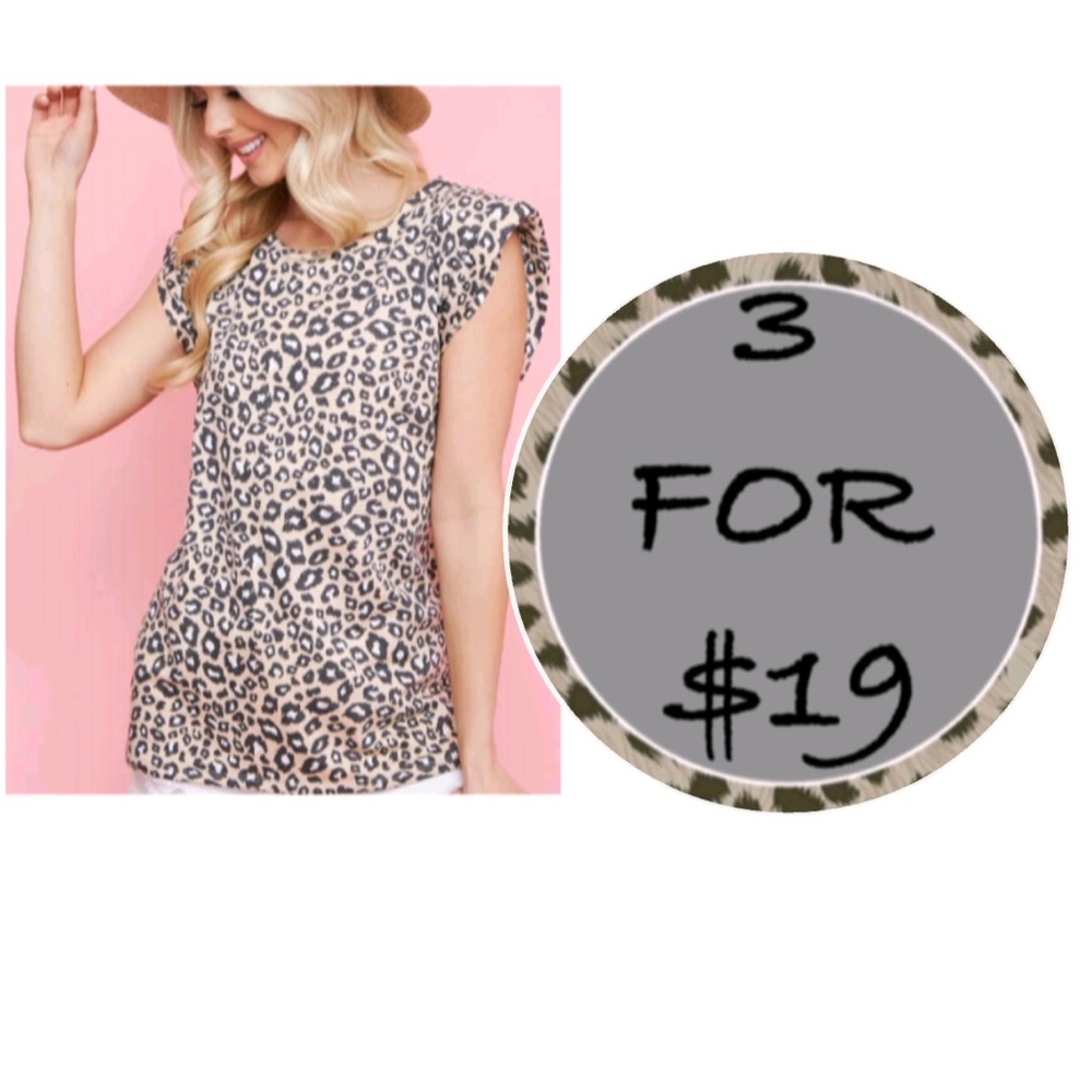 3/$19 Prinstory leopard print ruffle short sleeve tunic blouse